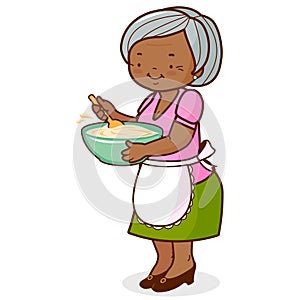 African American grandma cooking. Vector illustration