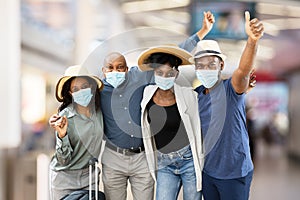 African American Group Of Friends Wearing Masks