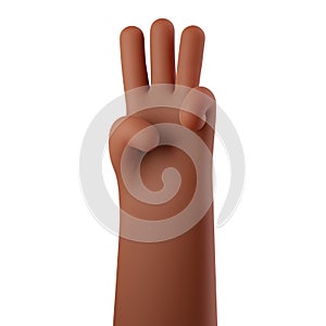 African American hand showing three fingers over isolated white background. Counting number 3, the third part. Hands
