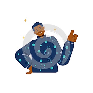 African american happy man shows thumb up, flat vector illustration isolated .