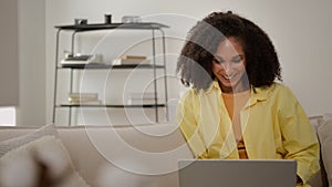 African American happy young woman business girl student freelancer studying online female businesswoman working distant