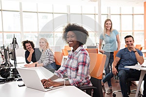 African American informal business woman working in the office