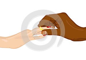 African american inserting an engagement ring into female finger