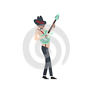 African American jazz musician playing guitar vector Illustration