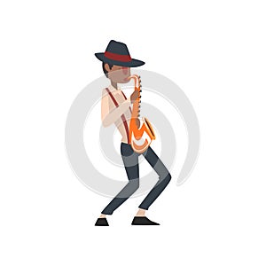 African American jazz musician playing saxophone vector Illustration