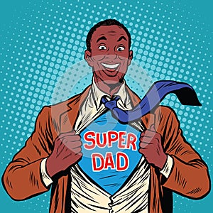 African American joyful super dad
