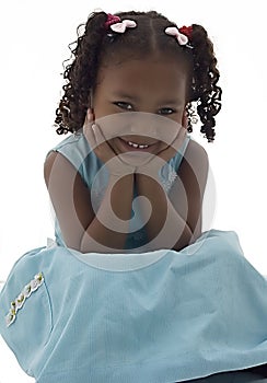 African American Little Girl in Blue Dress