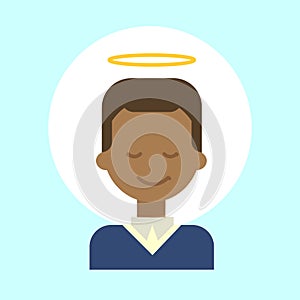 African American Male With Angel Nimbus Emotion Profile Icon, Man Cartoon Portrait Happy Smiling Face