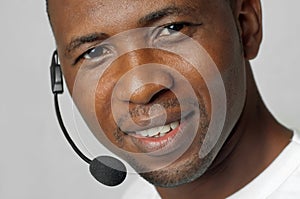 African American male customer service representative or call center worker