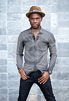 African american male fashion model with hat