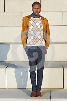 African american male fashion model standing outdoors