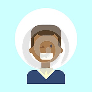 African American Male Winking Emotion Profile Icon, Man Cartoon Portrait Happy Smiling Face