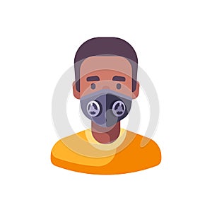 African American man in black N99 face mask. Virus protection flat illustration
