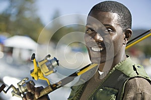African American Man With Fishing Rod