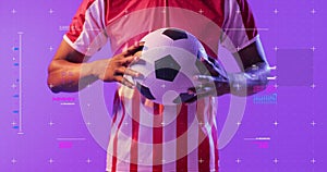 African American man holds a soccer ball, with copy space