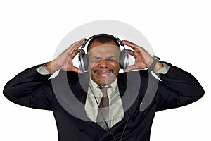 An African-American man listening to bad sound