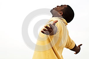 African American man with open arms. photo