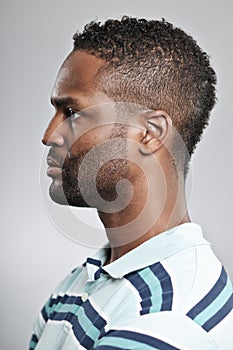 African American Man Profile Blank Expression