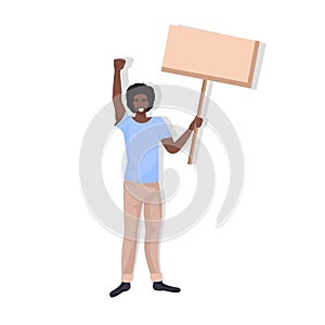 african american man protester holding blank protest poster guy with vote placard demonstration speech political freedom