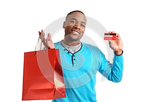 African american man with shopping bag and credit