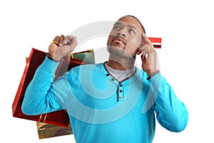 African american man with shopping bag and credit