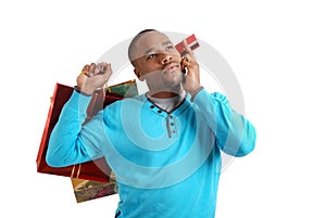 African american man with shopping bag and credit