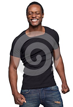 African American Man Smiling with Eyes Shut