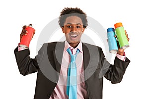 African American man spraying graffiti