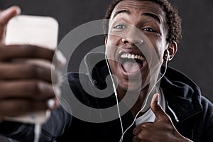 African American man with thumb up