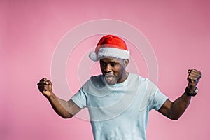 African american man wearing Santa hat