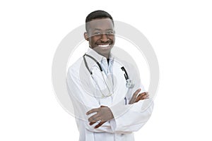 African-American Medical doctor man isolated white background