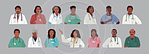 African American Medics. Medical Characters. Doctors and nurses portraits, team of doctors concept, medical office or