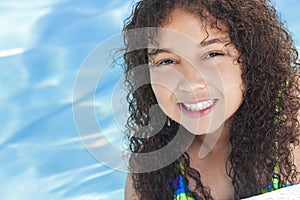 African American Mixed Race Girl Child In Swimming Pool