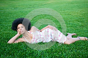 African American Model on green grass