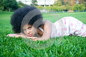 African American Model on green grass