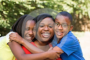 African American mother and her children.