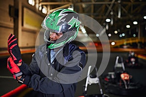 african american motorsports driver in helmet photo