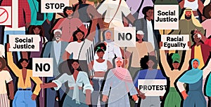 African american people activists holding stop rasism posters racial equality social justice stop discrimination