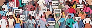 African american people activists holding stop rasism posters racial equality social justice stop discrimination