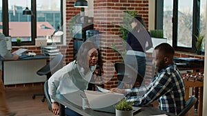 African american people greeting at job interview appointment