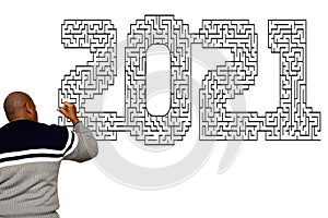 African American Person Completing 2021 Maze Puzzle