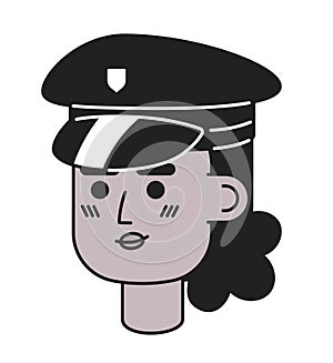 African american police officer woman black and white 2D vector avatar illustration