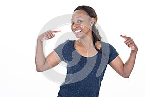 African american pretty young woman over isolated background looking confident with smile on face pointing oneself with fingers photo