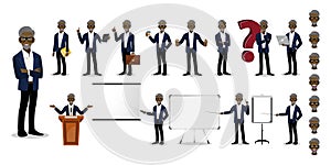 African American Professor cartoon character set. Old man in a smart suit  vector illustration