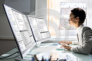 African American Programmer Woman Coding photo