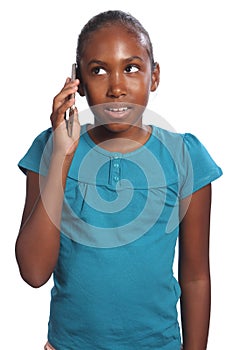 African American school girl talking on cell phone