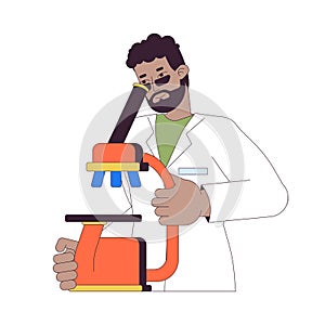 African american scientist looking in microscope 2D linear cartoon character