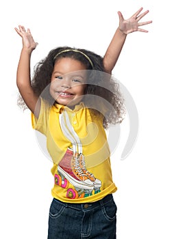 African american small girl raising her arms