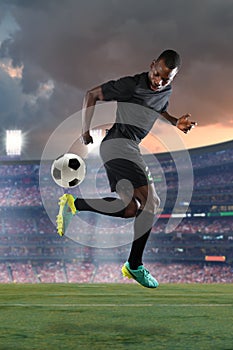 African American Soccer player Performing Back Kick