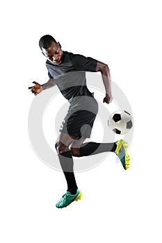 African American Soccer player Performing Back Kick